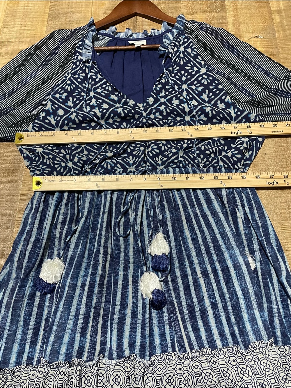 Hemant & Nandita Boho Indigo Patchwork V-Neck Dress - Picture 5 of 6
